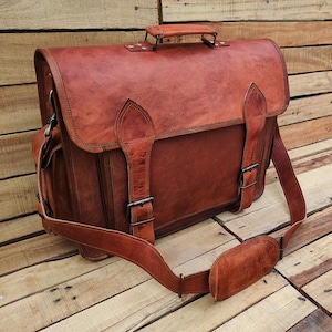 Genuine Buffalo Leather Briefcase Laptop Messenger Bag Best Computer  Satchel Handmade Bags for Men College Bag Shoulder Bag Large Rustic Bag 