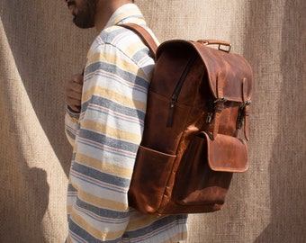 Leather Backpack Handmade Leather Rucksack Personalised Leather Laptop  Backpack Leather Trekking Backpack Leather Hiking Bag Men Women