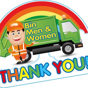 Thank You Bin Men Rainbow Wheelie Bin Vinyl LARGE Sticker 297mm Wide