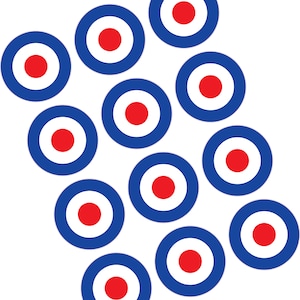 12x 1&quot; Raf Rondelle Rondelle Vinyl Aufkleber Mod The Who Lambretta Vespa Roller Fahrrad Aufkleber Ziel 25mm
