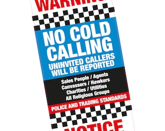 No Cold Calling Zone Uninvited Callers Front Door Window Sticker Deter Elderly