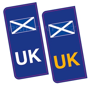 2 x Scotland Car Stickers - Scottish Flag Number Plate Reg Self-Adhesive Vinyl