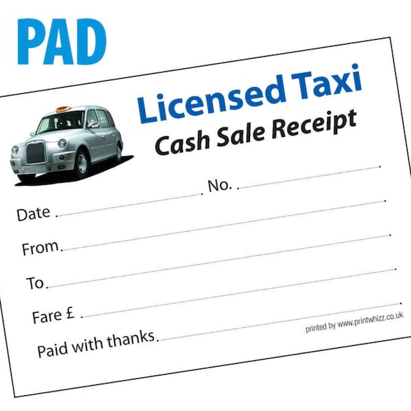 1 x Taxi Minicab con licenza Pad per ricevute 50 fogli POSTAGE GRATUITO