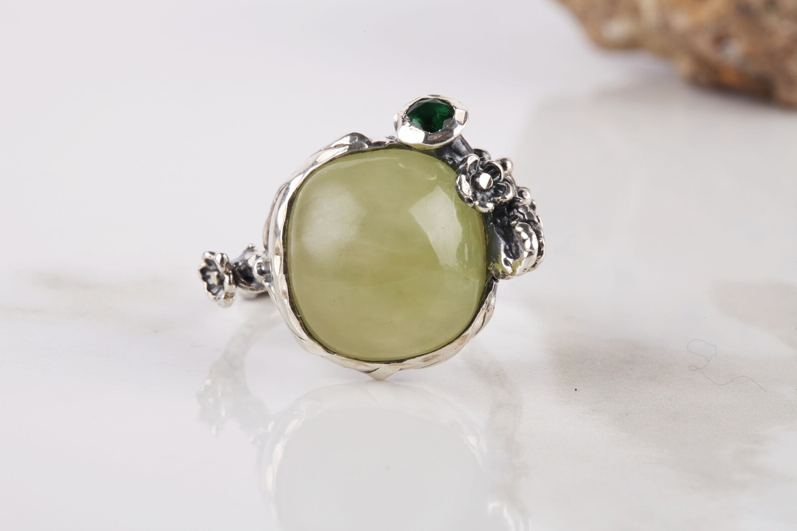 Jade Silver Ring 925 Silver Rings Natural Jade Stone Ring Etsy