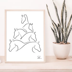 Printable Minimalist Horse  Tree Wall Art Drawing, Equestrian Horse Lover Gift, Minimal One Line Sketch, Abstract Equine Decor, Clip Art