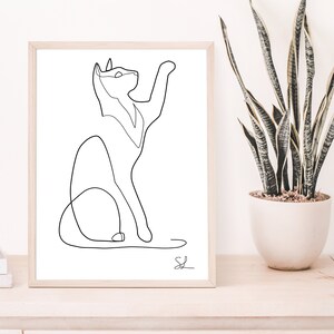Printable Minimalist playing Cat One Line minimalist Art Print, clip art gift for cat lovers
