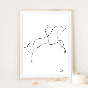 Printable Minimalist Horse and Rider Wall Art, Equestrian Horse Lover Gift, Minimal One Line Drawing, Abstract Boho Equine Decor, Clip Art
