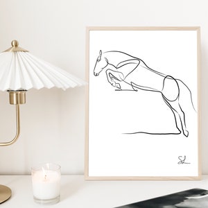 Printable Minimalist Jumping Horse Wall Art, Equestrian Horse Lover Gift, Minimal One Line Drawing, Abstract Equine Decor, Clip Art