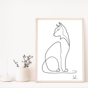 Printable Minimalist Sitting Cat One Line Wall Art Print
