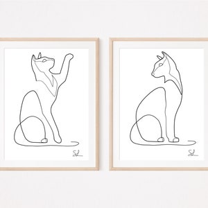 Set of Two Printable Cats Line Art Print, Cat Drawing Poster, One Line ...
