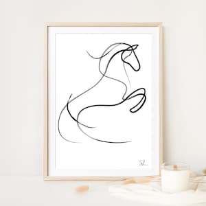 Printable Rearing Horse Minimalist Wall Art, Equestrian Gift, Minimal One Line Drawing, Abstract Equine Decor, Clip Art, Scandinavian