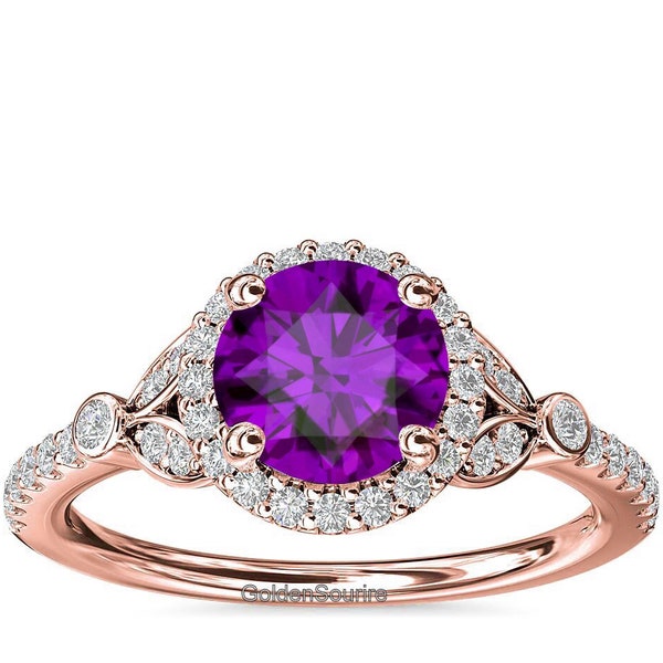 Amethyst Halo Ring Etsy