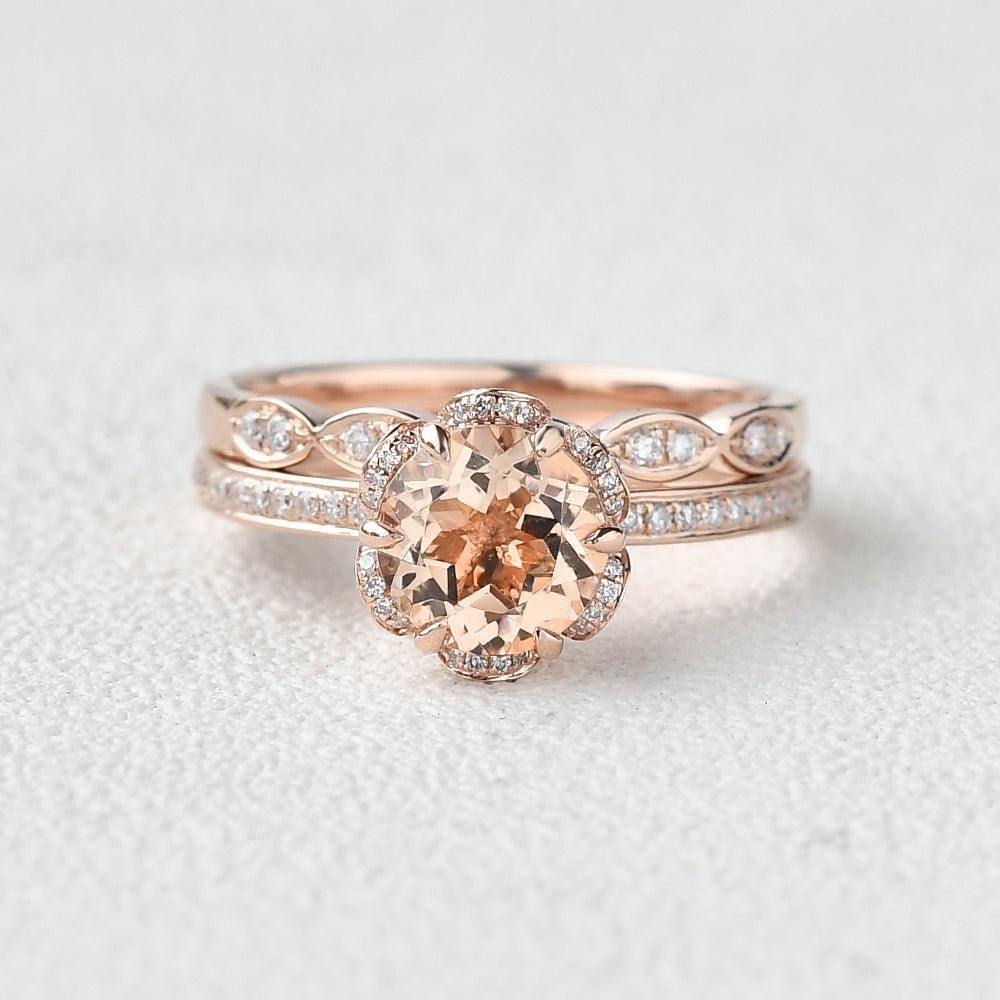 Morganite Floral Inspired Ring Set Vintage Round Morganite - Etsy