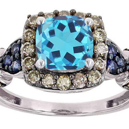 Sky Blue Topaz Engagement Ring, Accent Blue Sapphire shops Ring, LB Shades Natural Diamond Halo Ring, Sky Blue Topaz Vintage Ring, Ring for her.