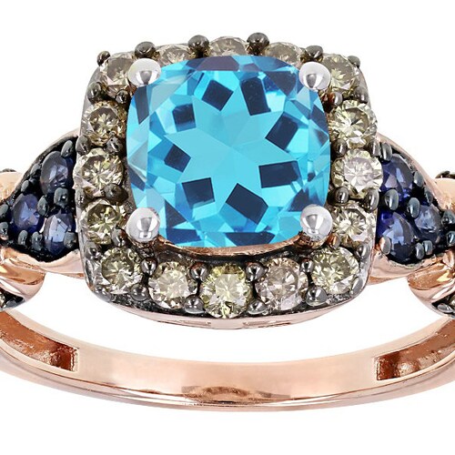 Sky Blue Topaz Engagement Ring, Accent Blue Sapphire shops Ring, LB Shades Natural Diamond Halo Ring, Sky Blue Topaz Vintage Ring, Ring for her.