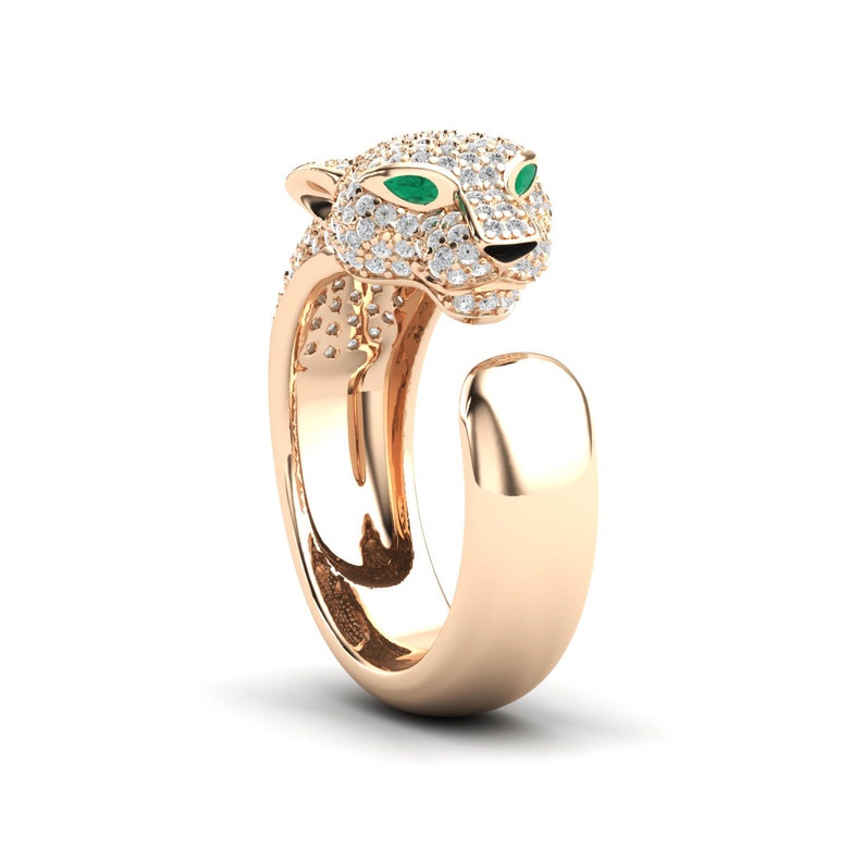 Diamond Panther Ring Jaguar Gold Ring 14k Solid Rose Gold Etsy