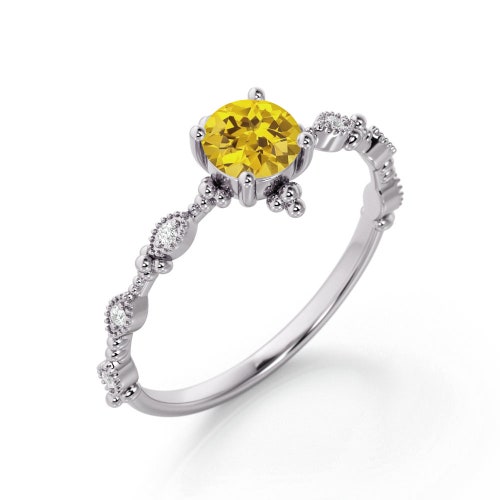 Unique Yellow Sapphire Engagement Ring,Milgrain Style Yellow Sapphire Ring,Dainty Sapphire retailer Wedding Ring,Solitaire Sapphire Ring,Promise Ring