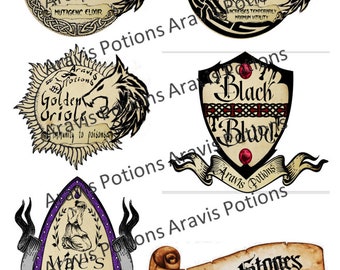 Witcher Labels, decorative labels for bottles - potion stickers - scrapbooking - Wizard Decoration, Apothecary, white wolf