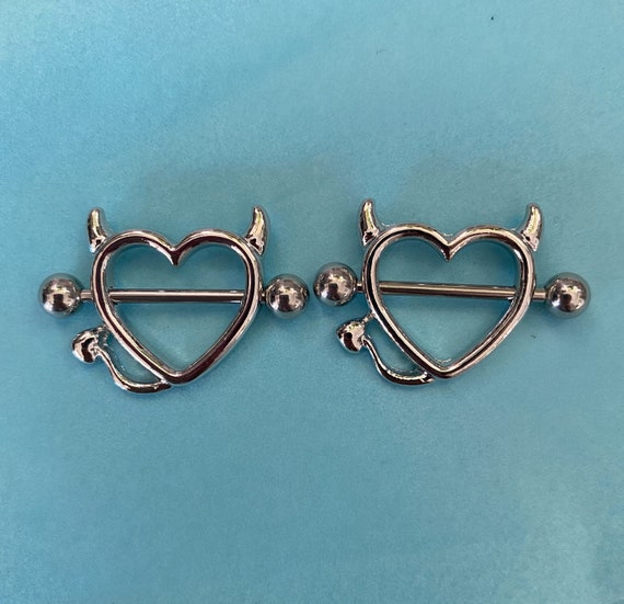 Devil heart nipple piercing ring surgical steel Etsy
