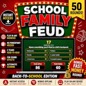 School Family Feud Game, 50 Rounds, Editable Classroom Activity (Digital Download)