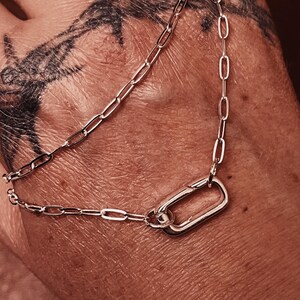Collier chaîne trombone mousqueton en argent sterling. Chaîne porte-breloques. Cadeau chaîne personnalisé unique pour meilleur ami.