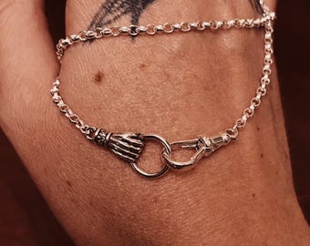Sterling Silver Hand Charm Holder Chain With Albert Spring Clasp