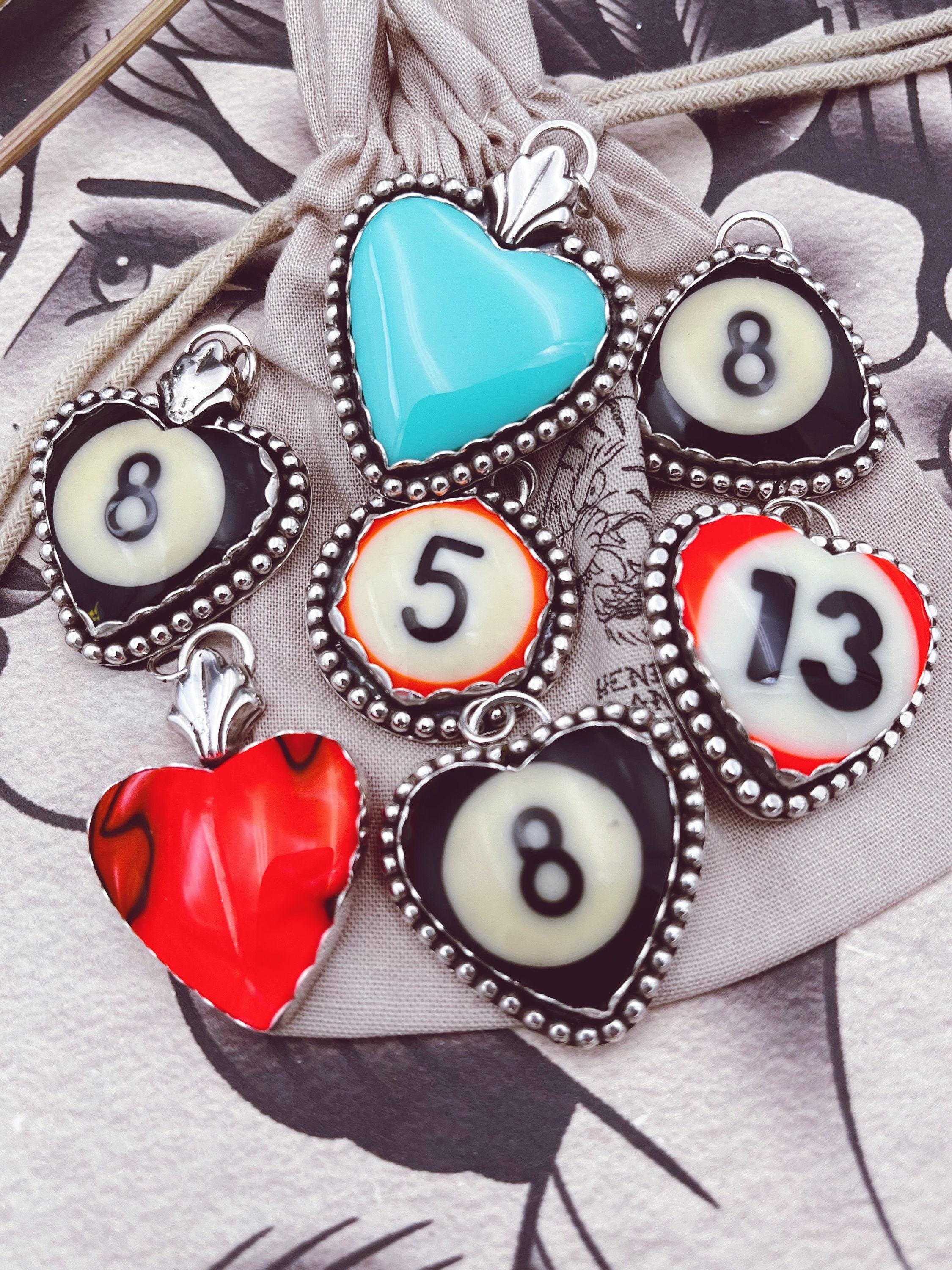 Lucky Flaming 8 Ball Pool Ball Reclaimed Pendant. Handmade OOAK. Good ...