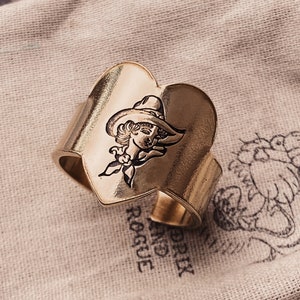 Cowgirl Heart Signet Adjustable Ring, Brass/Copper Hand Stamped Ring. image 3