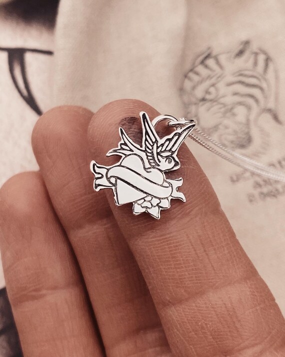 Tattoo Swallow Sterling Silver Traditional Tattoo Necklace. - Etsy New Zealand Tattoo Swallow Sterling Silver Traditional Tattoo Necklace. - Etsy New Zealand