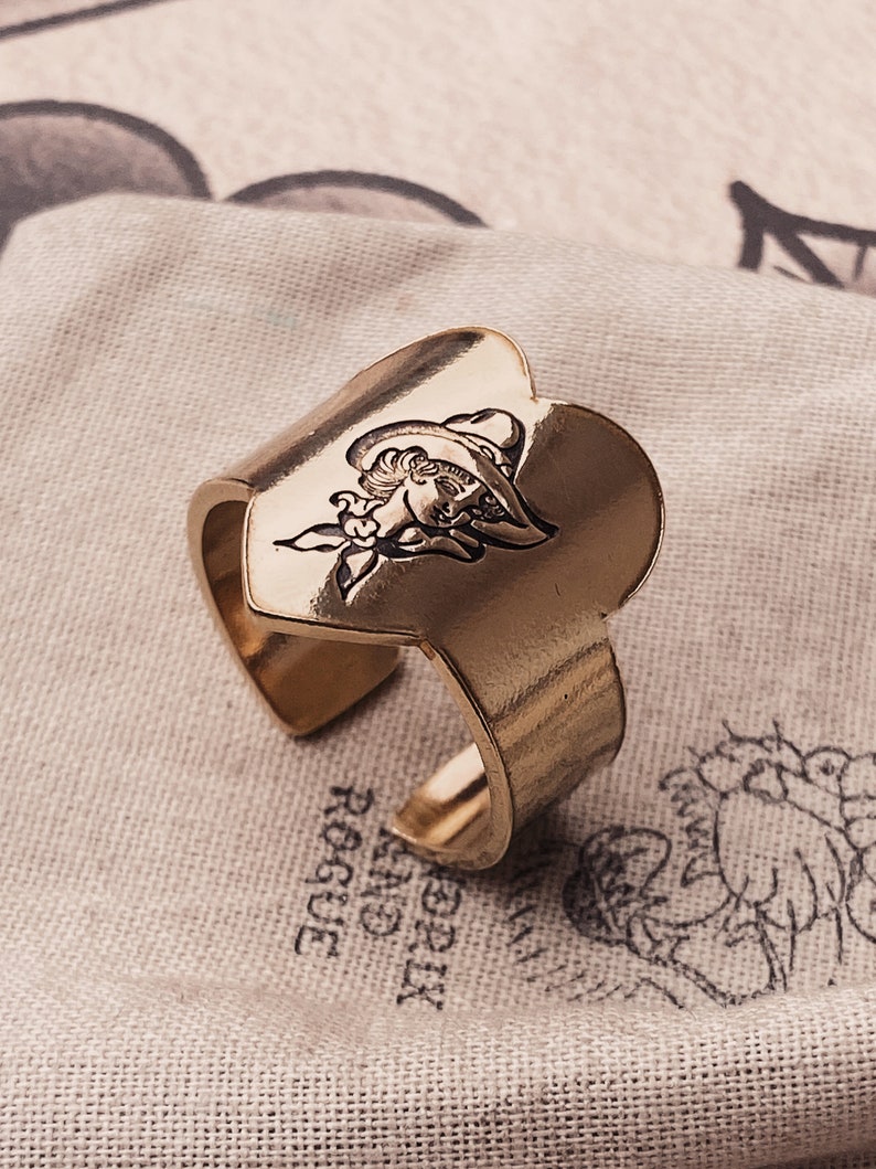 Cowgirl Heart Signet Adjustable Ring, Brass/Copper Hand Stamped Ring. image 2