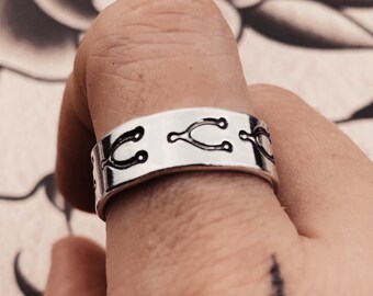 Wishbone Hand Stamped Ring. Adjustable Aluminium Ring. Cool Good Luck Gift for Friend.