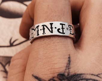 Personalised Custom Name/Initial Ring, Adjustable Silver Colour Hand Stamped Stacking Ring. Push Present Gift for New Mum.