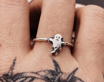 Tiny Ghost Sterling Silver Stacking Ring. Hand Made To Order.