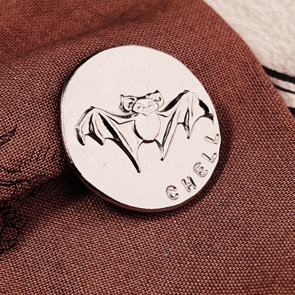 Bat Pewter Pocket Hug. Personalised Pebble Token. Worry Stone Keepsake For Anxiety. Unusual Golf Marker Gift.