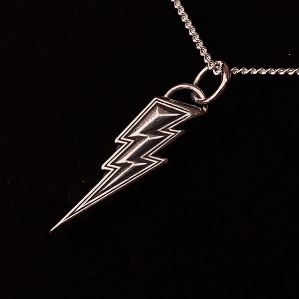 Sterling Silver Lightning Bolt Necklace. Handmade Sterling Silver Pendant.