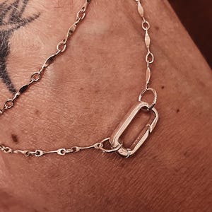 Sterling Silver Carabiner Dapped Bar Chain Necklace. Charm Holder Chain. Unique Custom Chain Gift for Best Friend.