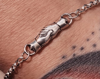 Bracelet chaîne en argent sterling main dans la main, cadeau fait main pour meilleur ami