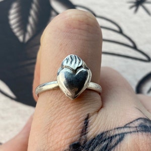 Sacred Heart Stacking Ring. Romantic Gift for Traditional Tattoo Lover.