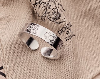 Personalised Silver Scarab Ring. Adjustable Name Ring. Hidden Message Jewellery.