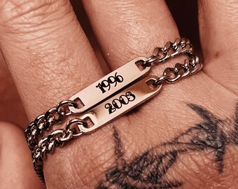 Personalised  Birth Year Cowboy Traditonal Tattoo Font Necklace. Western Curb Necklace. Engraved Silver Charm Curb Chain. Men’s Necklace.