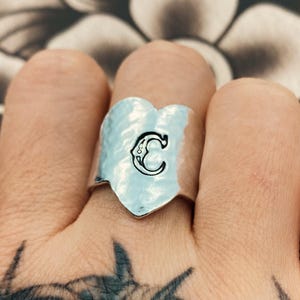 Custom Cowboy Initial Adjustable Ring. Silver Colour Hand Stamped Ring.