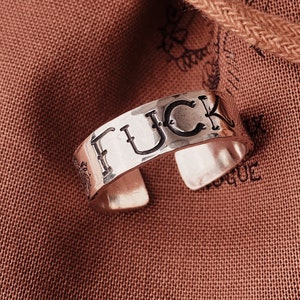 Personalised Silver Ring. Swear Word Adjustable Name Ring. Hidden Message Jewellery.
