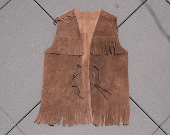 Vintage Brown Suede Fringe Vest M