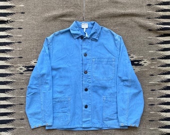 Manteau de corvée française à chevrons délavés vintage des années 70, veste de travail sanforisée Euro - M