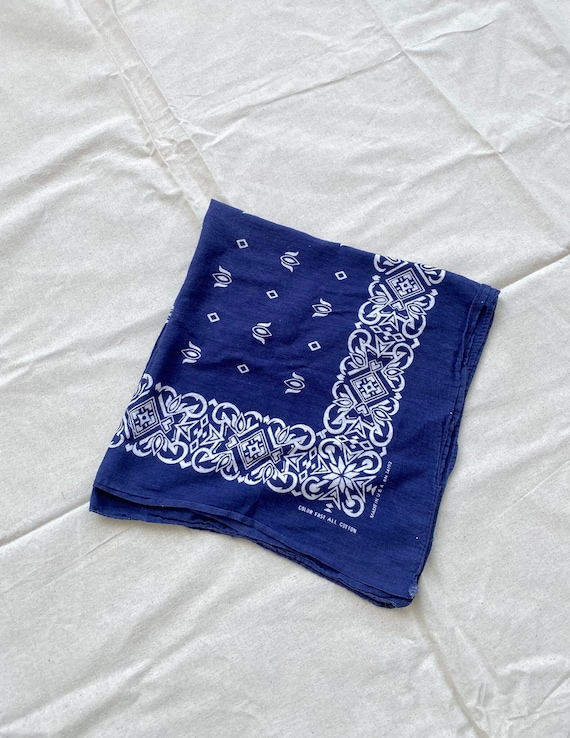 90s Vintage Blue Color Fast All Cotton Bandana