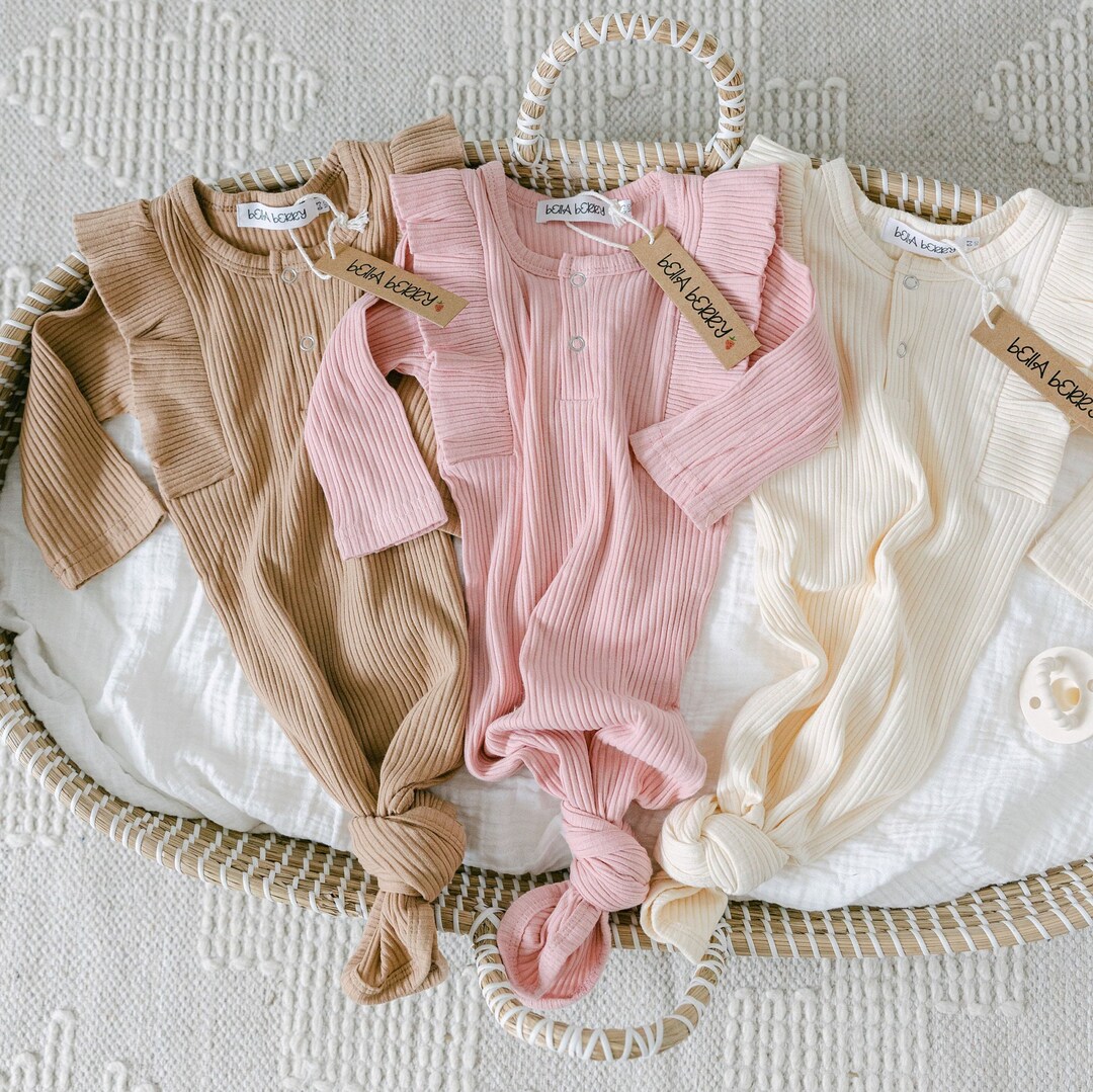 Baby Girl Knotted Gown Ribbed Cotton Knotted Gown With Etsy