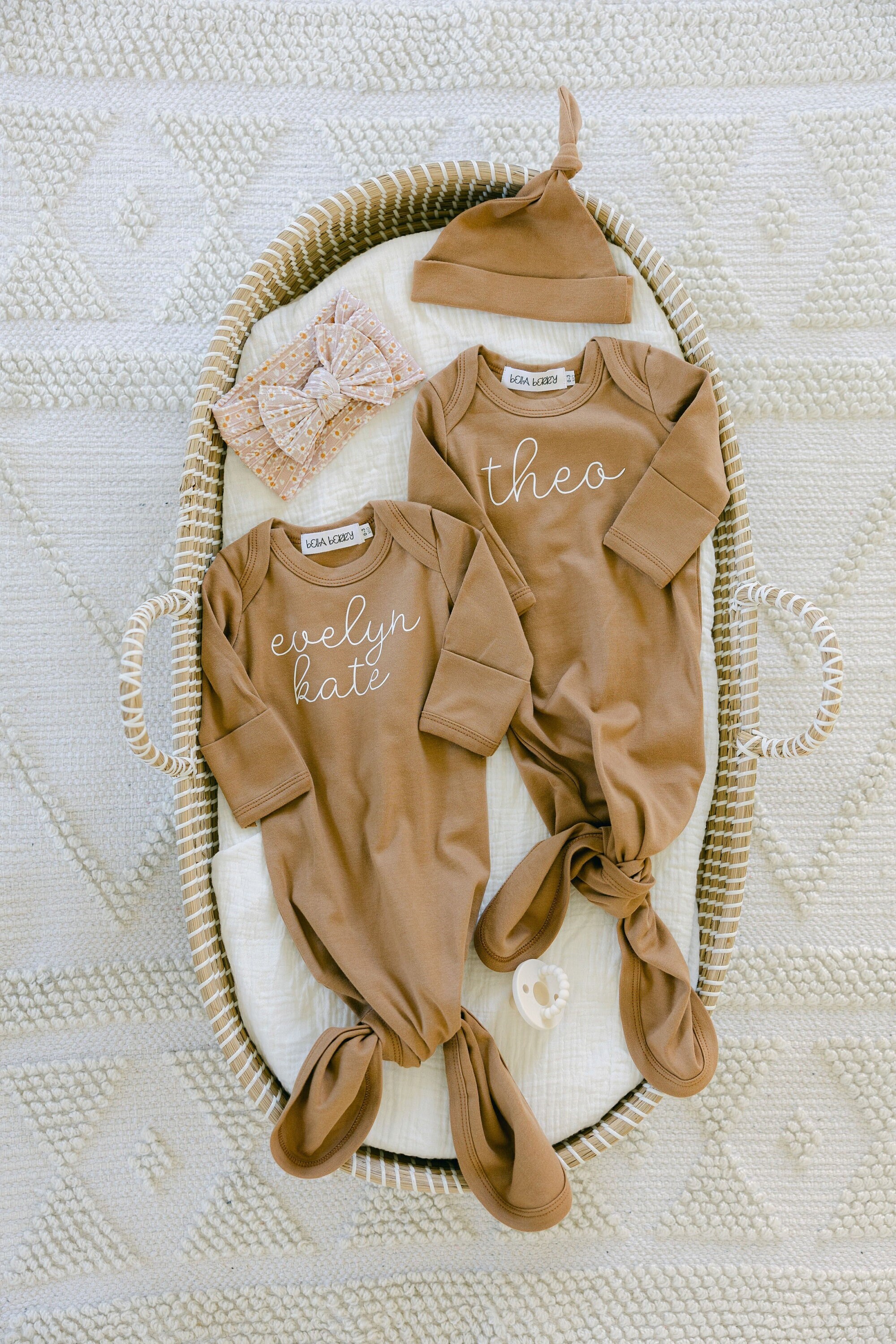 Personalized Knotted Gown Set With Hat Cotton Knotted Gown - Etsy