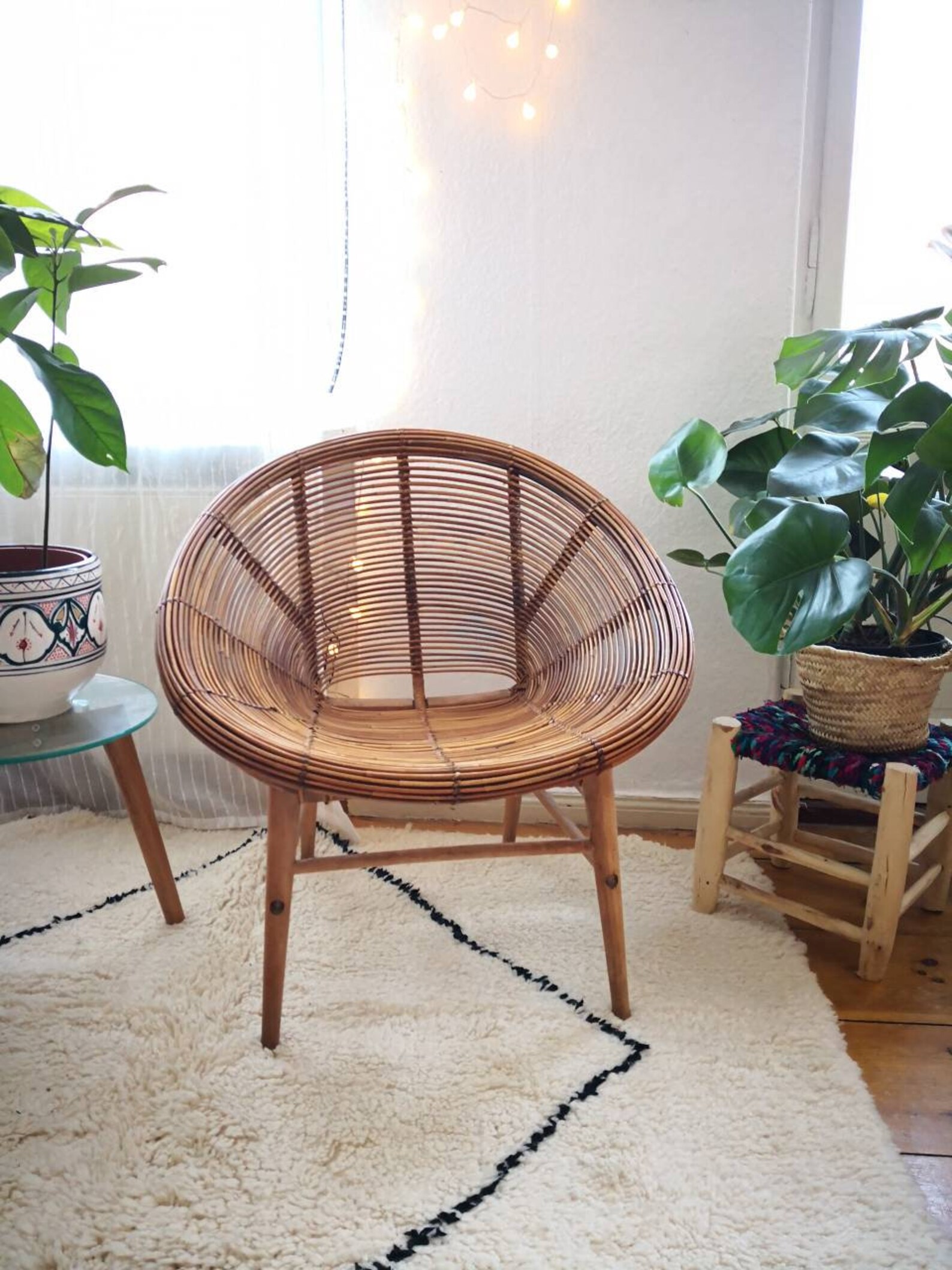 Vintage Basket Chair Armchair Wooden Etsy