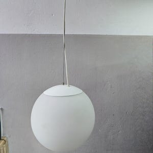 Vintage globe lamp,1990s RZB Basic Ball LED Pendant Light, White Opal Glass Globe, ceiling lamp, hallway globe lamp