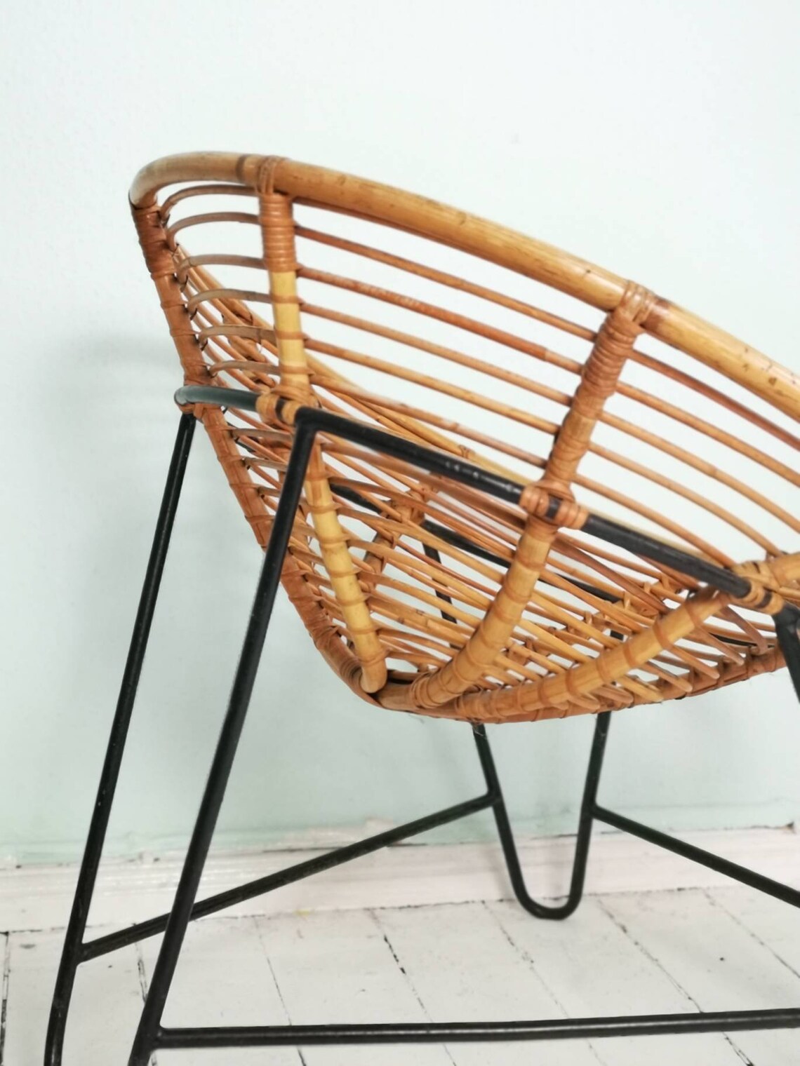 Vintage Basket Chair Armchair Wooden Etsy